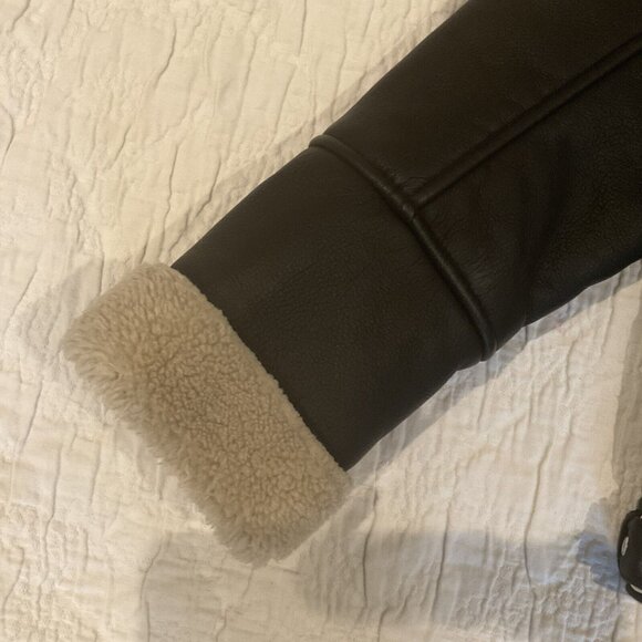 Zara Girls Black Faux Fur Shearling Biker Jacket Zipper Belt Size 8-9 130cm coat - Picture 5 of 16